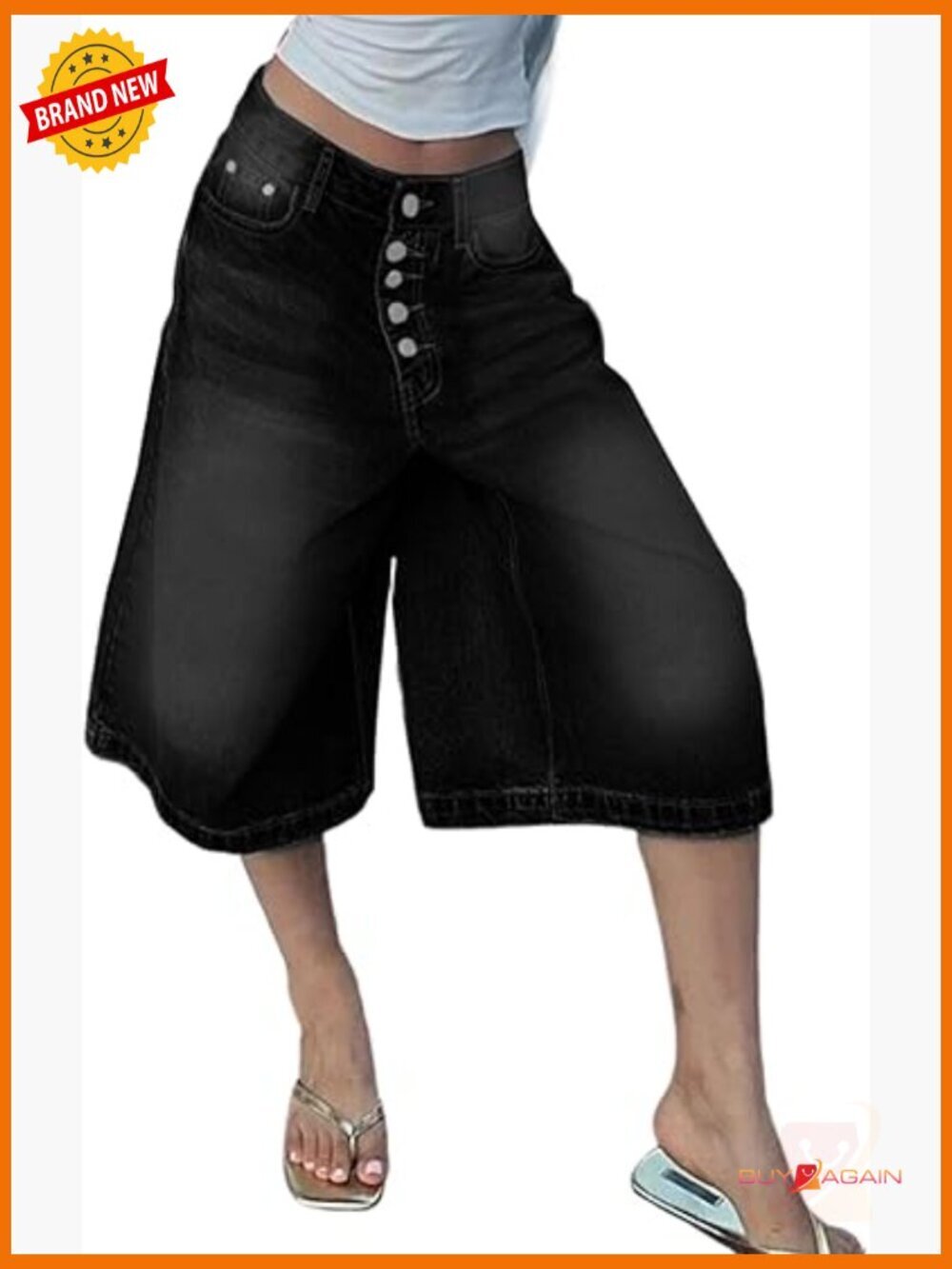 Baggy Wide Leg Cargo Capri Jeans Bermuda Shorts Plus Size Y2k Cropped Denim